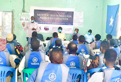 Fishers learn safety at sea skills for emergency situations. Puntland. Bander Beyla. Somalia. 